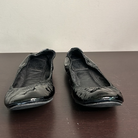 Tory Burch Eddie Patent Leather Ballet Flats Back Embossed Logo Black Shoe Sz 8 - Picture 3 of 11
